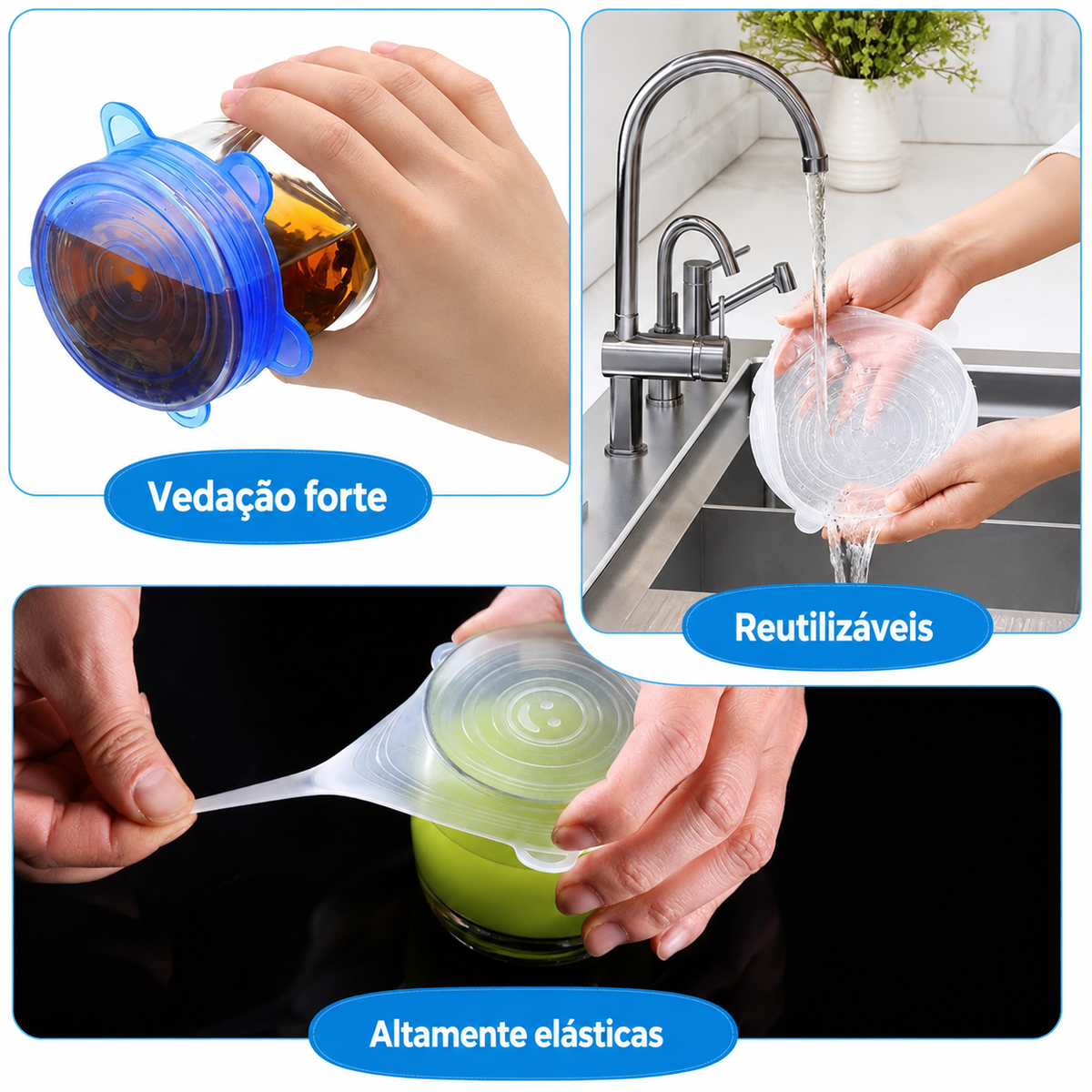 Tampas de Silicone Reutilizáveis