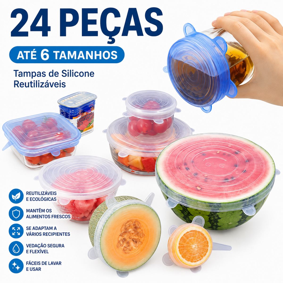 Tampas de Silicone Reutilizáveis