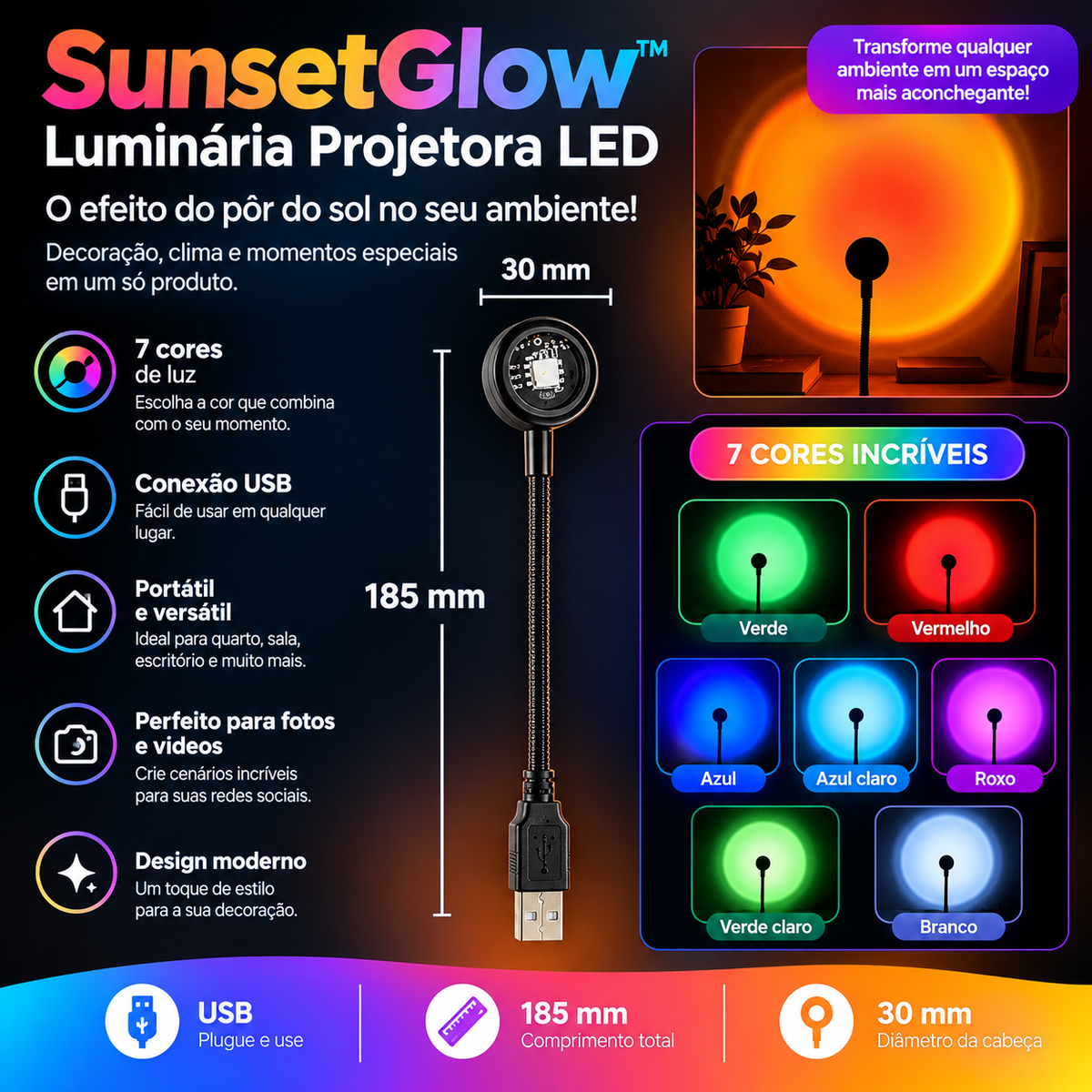 🌅 SunsetGlow™ – Luminária Projetora LED