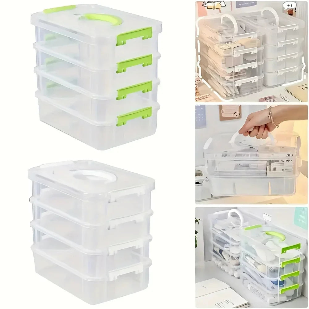 Caixa de armazenamento de plástico transparente de 4 camadas